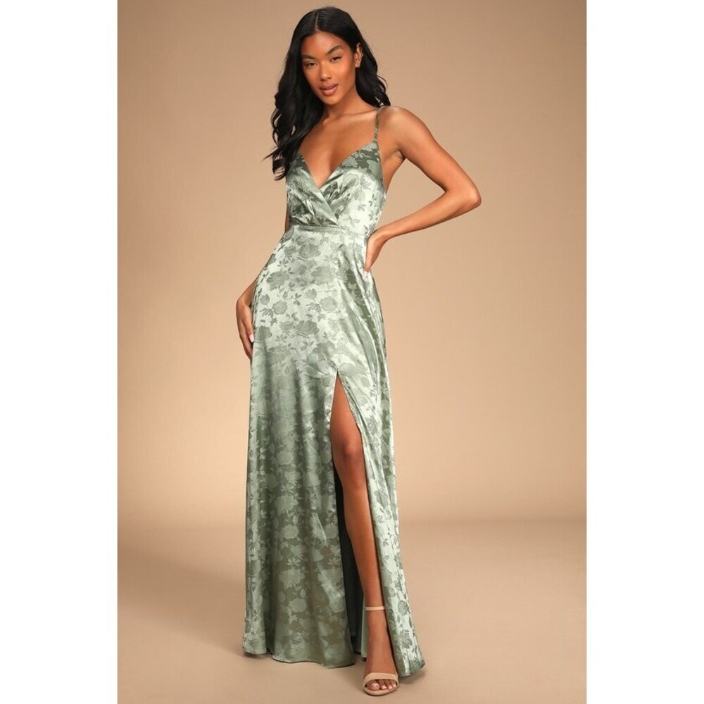 NWT Lulus Sage Green Satin Maxi Dress - Size 1X